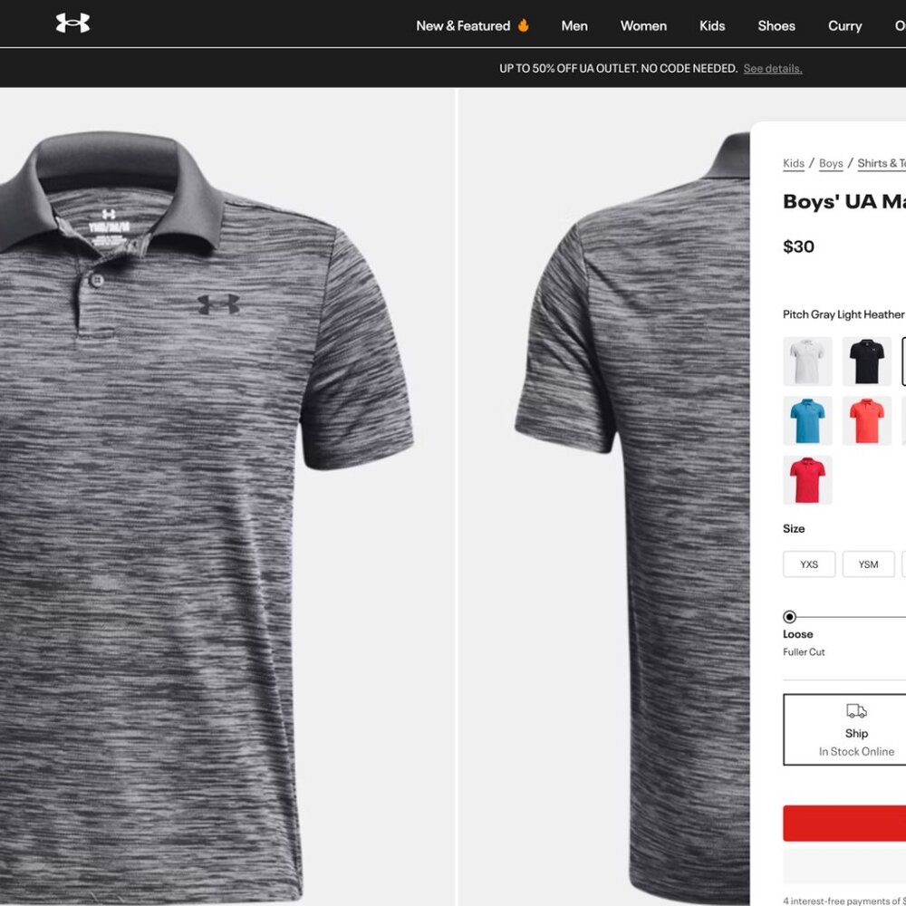 Boys' UA Matchplay Polo - Youth Large  (3 - Gray/Black/Red)